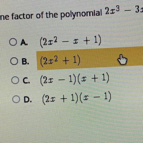 Select the correct answer. One factor of the polynomial 2x^3–3 x^2 - 3x + 2 is (x- 2), which expres