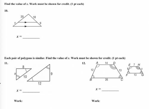 Find x for the triangles with work