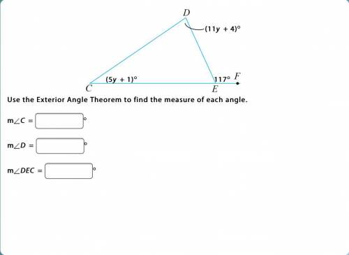 Use the Exterior Angle Theorem to find the measure of each angle.