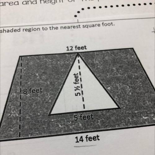 Find the area of the shaded region to the nearest square foot ( giving )