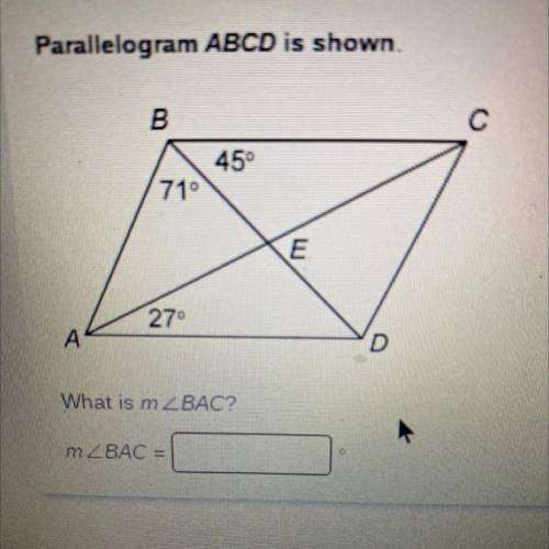 Parallelogram ABCD is shown what is bac?