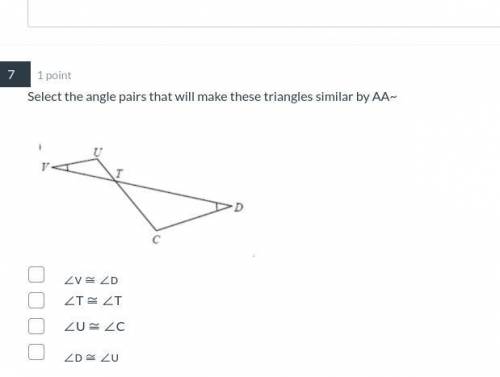 Select the angle pairs that will make these triangles similar by AA~ (Please explain) I will mark b