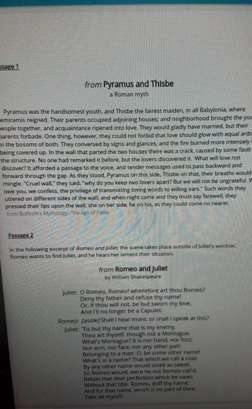 The Roman myths about pyramus and thisbe influenced Shakespeare's Romeo and Juliet. How are the pas