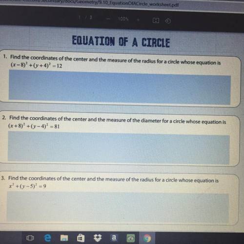 Find the coordinates of the center and the measure of the radius for a circle whose equation is ...
