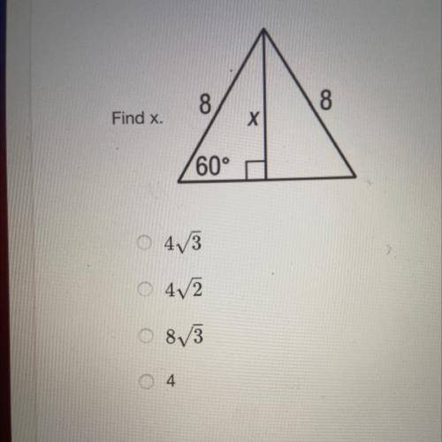 8
8.
Find x.
x
60°
i have no idea what i’m doing