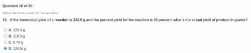HELP PLEASE...If the theoretical yield of a reaction is 332.5 g and the percent yield for the react