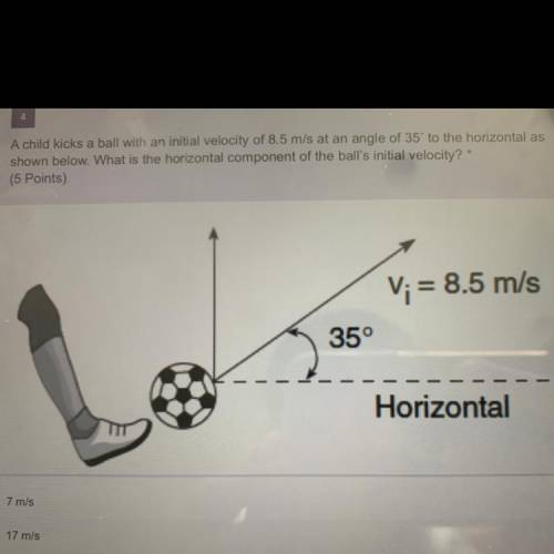 A child kicks a ball with an initial velocity of 8.5 m/s at an angle of 35 to the horizontal as

s