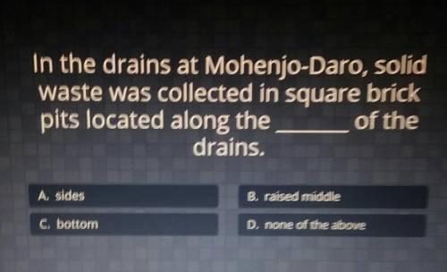 In the drains at Mohenjo-Daro, solid waste was collected in square brick pits located along the of