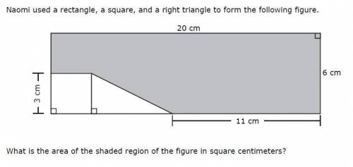 Naomi use a rectangle, a square, and a right angle to form the following figure

what is the area