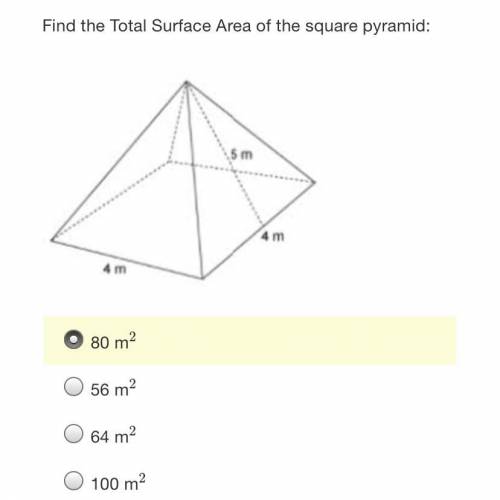 Find the Total Surface Area of the square pyramid: