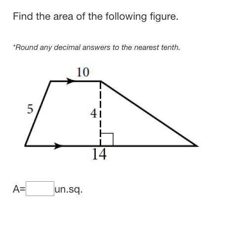 Find the area of the following figure.

*Round any decimal answers to the nearest tenth.A=___ un.s
