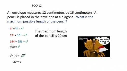 NEED HELP ASAP -An envelope measures 12 centimeters by 9 centimeters. A pencil is placed in the enve