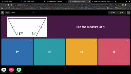 Find the measure of n: