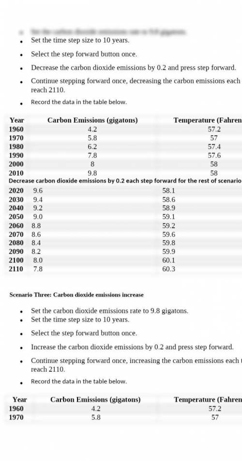 Decrease carbon dioxide emissions by 0.2 each step forward for the rest of scenario two.