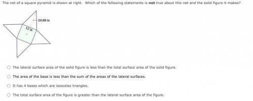 Help :}

A: The lateral surface area of the solid figure is less than the total surface area of th
