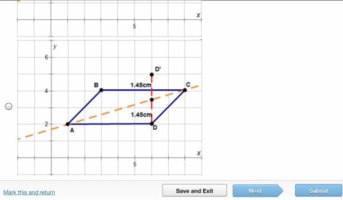 line? On a coordinate plane, parallelogram A B C D has points (1, 2), (3, 4), (8, 4), (6, 2). A das
