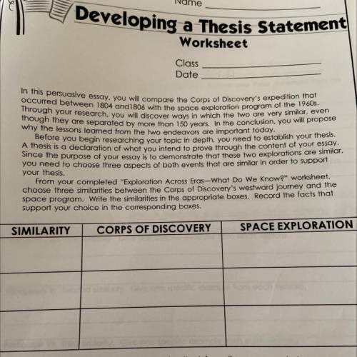 Developing a thesis statement worksheet.

Corps of Discovery, Space exploration and their similari