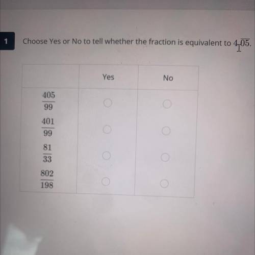 Choose yes or no to tell wether the fraction is equivalent to 4.05 repeating