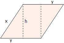 If x = 6 units, y = 3 units, and h = 4 units, find the area of the rhombus shown above using decomp