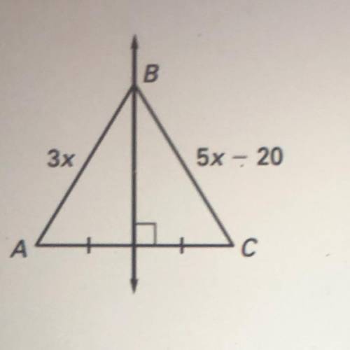 HELP PLZ!
Use the Perpendicular Bisector Theorem to find the value of x.