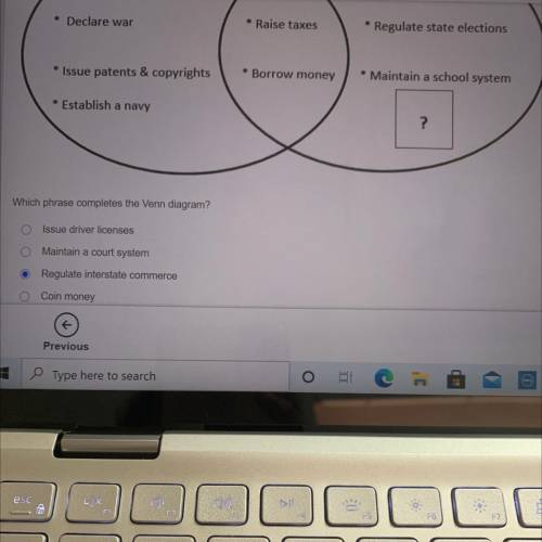 Which phrase completes the Venn diagram?

0 Issue driver licenses
O Maintain a court system
O Regu