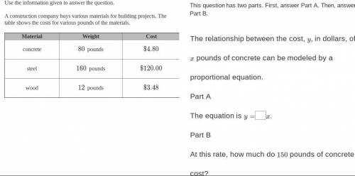 A construction company buys various materials for building projects. The table shows the costs for