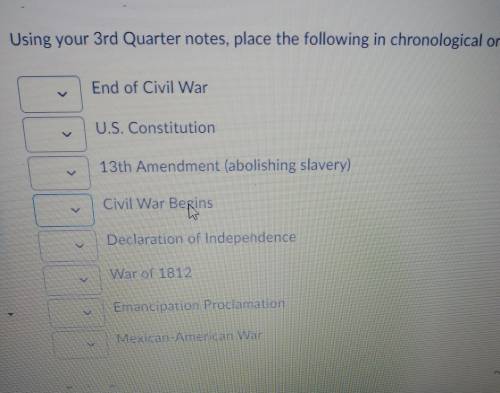Using your 3rd Quarter notes, place the following in chronological order... End of Civil War

U.S.