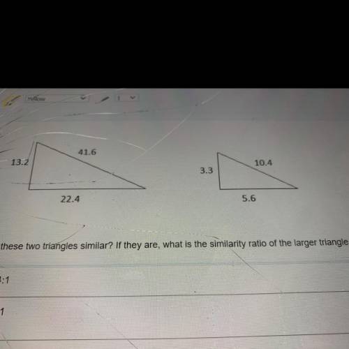 Are these two triangles similar? If they are, what is the similarity ratio of the larger triangle t