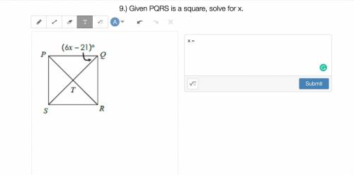 Given PQRS is a square, solve for x.