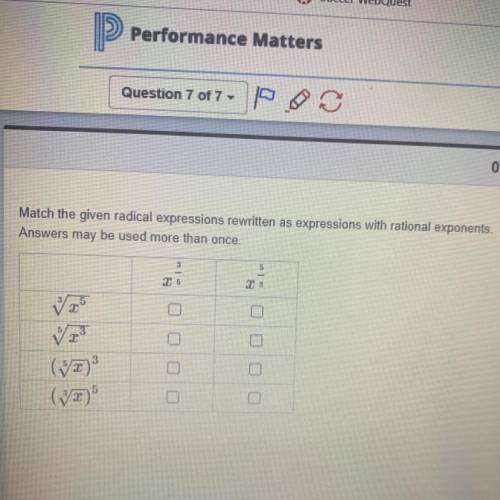 Match the given radical expression rewritten as expression with rational exponent