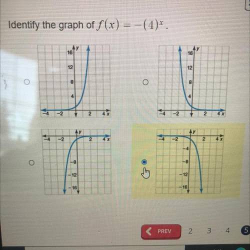 Graph f(x)=-(4)^x see the images I have attached. Those are the graphs I can choose from!

If you