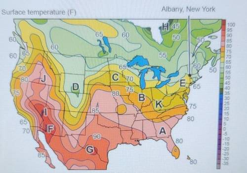 Surface temperature Albany new York  1. What is the interval of the isotherms on this map​