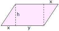 If x = 3 units, y = 6 units, and h = 7 units, find the area of the parallelogram shown above using