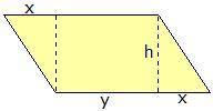 If x = 4 units, y = 12 units, and h = 9 units, find the area of the parallelogram shown above using