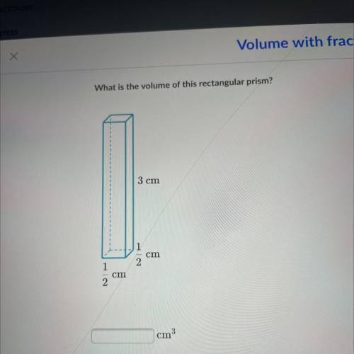 Volume with fractions
What is the volume of this rectangular prism? 1/2cm 1/2cm 3cm