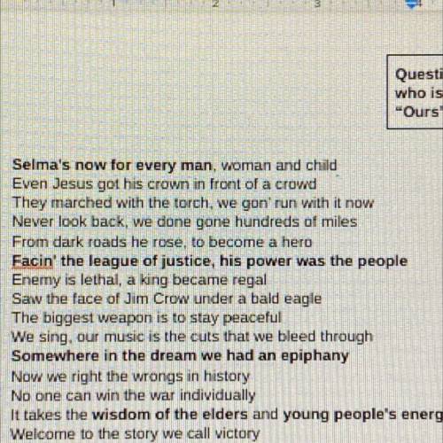 PLS HELPPPP

In this verse, the speaker,
Common states that Selma is now and
begins to explain t