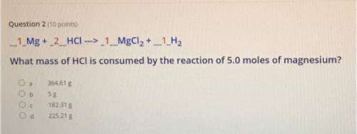 What mass of hcl is consumed by the reaction of 5.0 moles of mg??