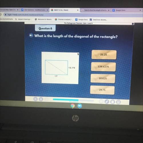 The Pythagorean Theorem. Quiz - Level H

Question 6
What is the length of the diagonal of the rect