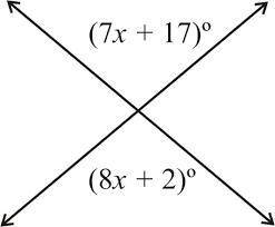 Solve for x, show your work and give the value of the 2 angles in the illustration that has x as a