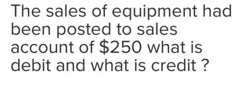The sales of equipment had been posted to sales account of $250 what is debit and what is credit ?