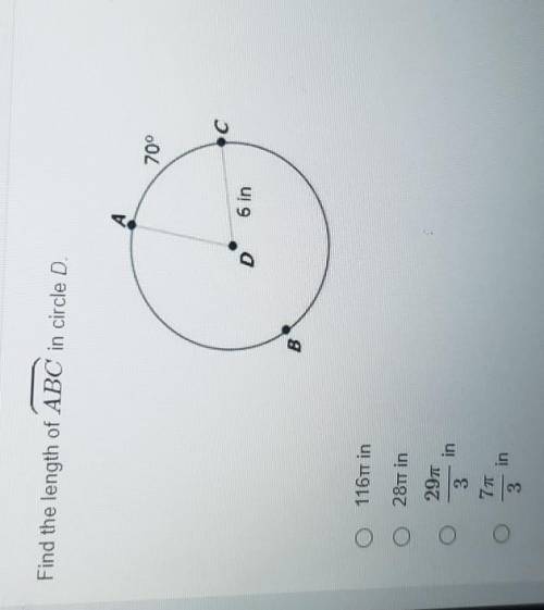 Find the length of ABC in circle D. 0 с 6 in 11611 in 28T1 in 297 3 7T in 3​