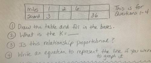 1. Draw the table and fill on the boxes

2. What is the k= 
3. Is this relationship proportional?