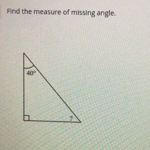 I NEED HELP ASAP 
FIND THE MEASURE OF MISSING ANGLE