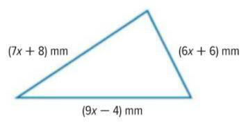 Write a linear expression in simplest form to represent the perimeter of the triangle. Then find th