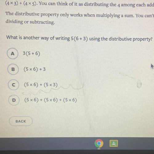 What is another way of writing 5(6+3) using to distribute property