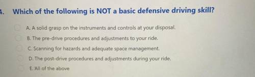 Which of the following is NOT a basic defense driving skill?