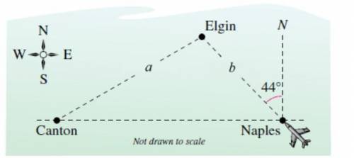 A plane flies 545 kilometers with a bearing of 316° from Naples to Elgin (see figure). The plane th