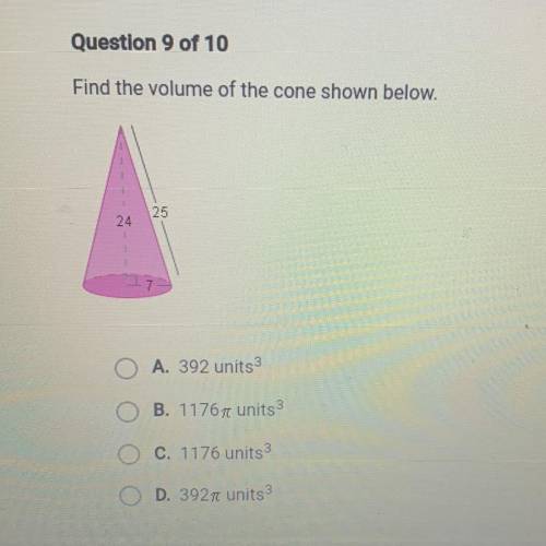 What is the volume of the cone shown below