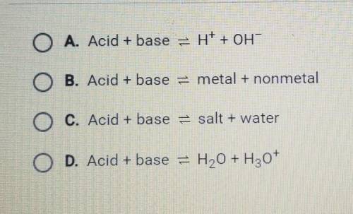 Which of the following best describes a neutralization reaction?​