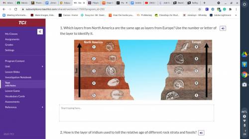 1. Which layers from North America are the same age as layers from Europe? Use the number or letter